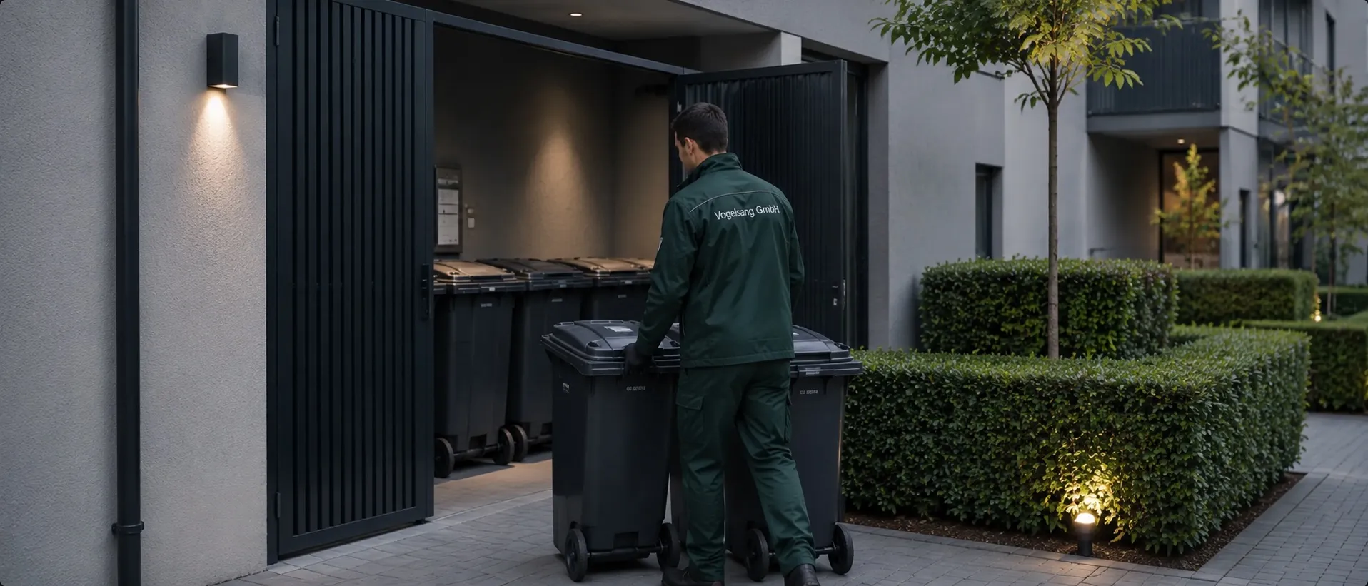 Wohnquartier mit Wegen und Standplätzen für Abfallbehälter