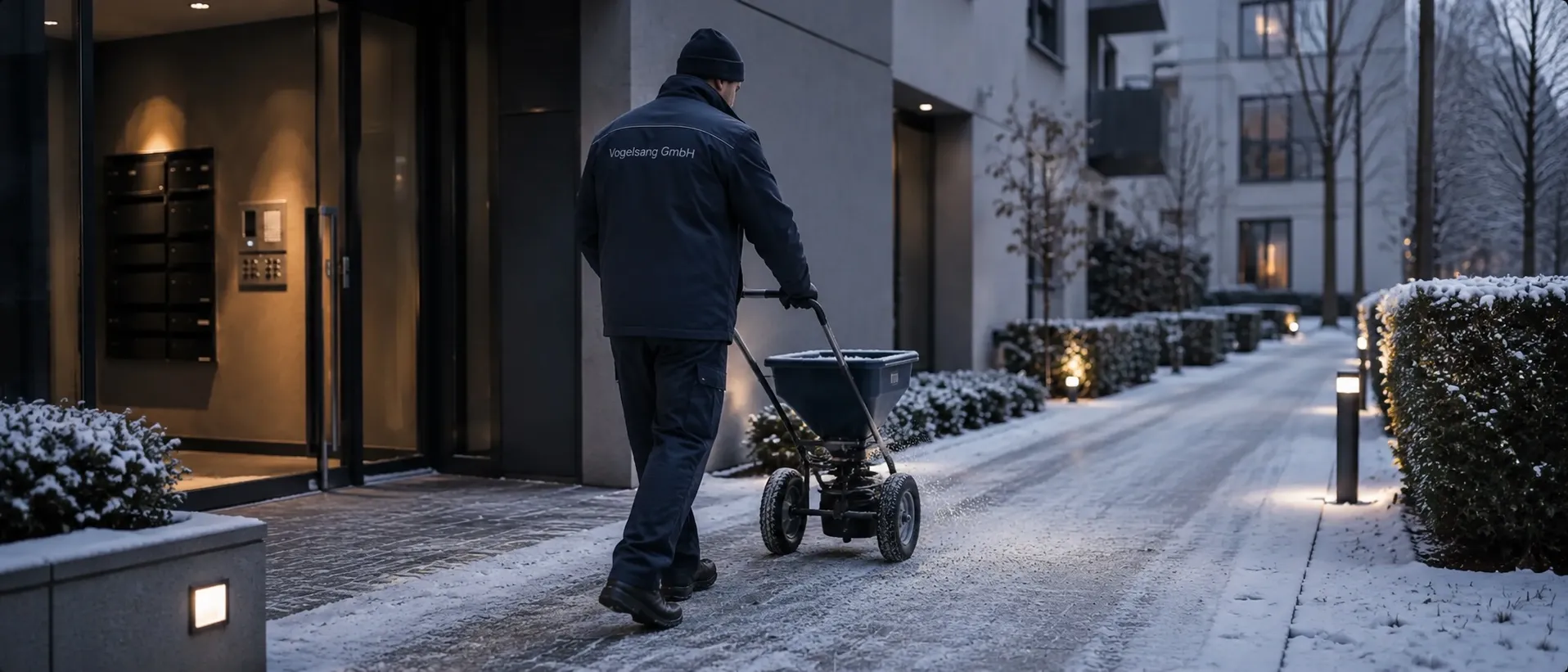 Geräumter, gestreuter Gehweg im Winter bei Schnee